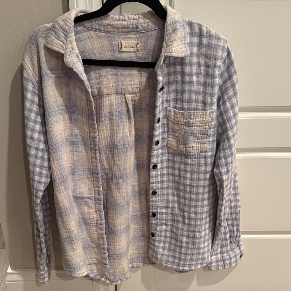 Altar'd State Blue and Cream Checkered Women's Shirt